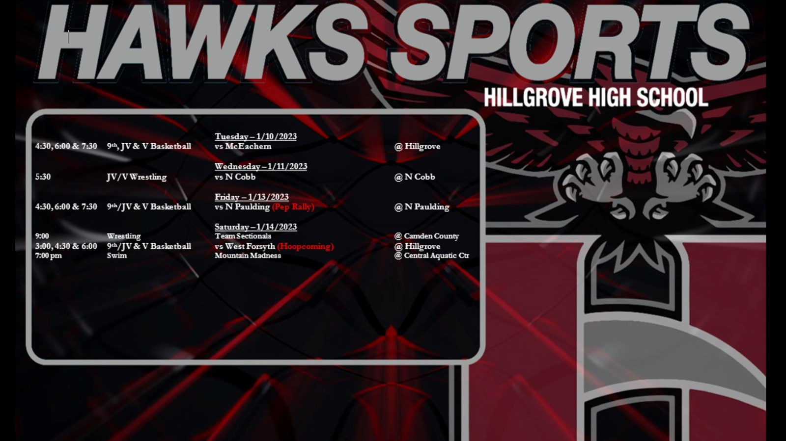 Hawks Sports for the week of January 9, 2023